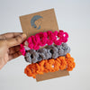 Handmade Crochet Scrunchies | Pink, Grey & Saffron