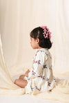 Organic Cotton Muslin White Floral Dress & Pink Flower Long Clip Gift Set