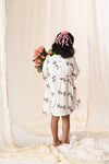 Organic Cotton Muslin White Floral Dress & Pink Flower Long Clip Gift Set