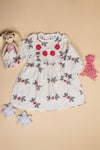 Organic Cotton Muslin White Floral Dress & Pink Flower Long Clip Gift Set