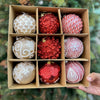 9 pcs Shimmer / Embellished Baubles Set | Gold-Red-Pink